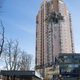 The site of a missile strike in Kyiv, Ukraine